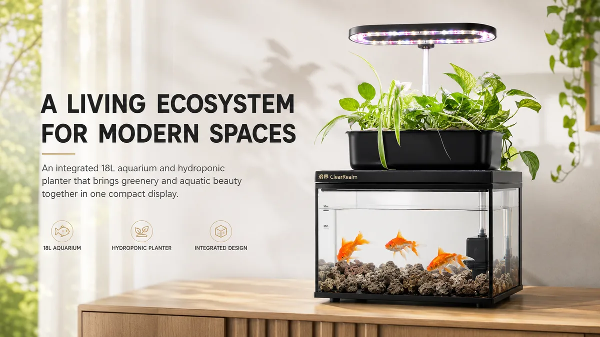 18L aquarium and hydroponic planter integrated design