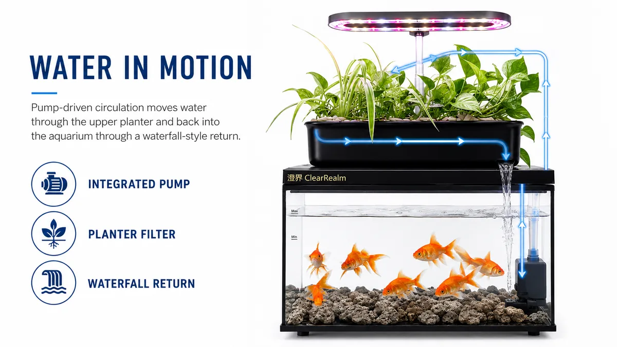 Pump driven waterfall circulation
