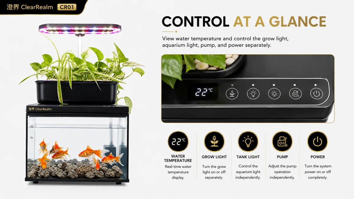 Control panel with water temperature and separate controls