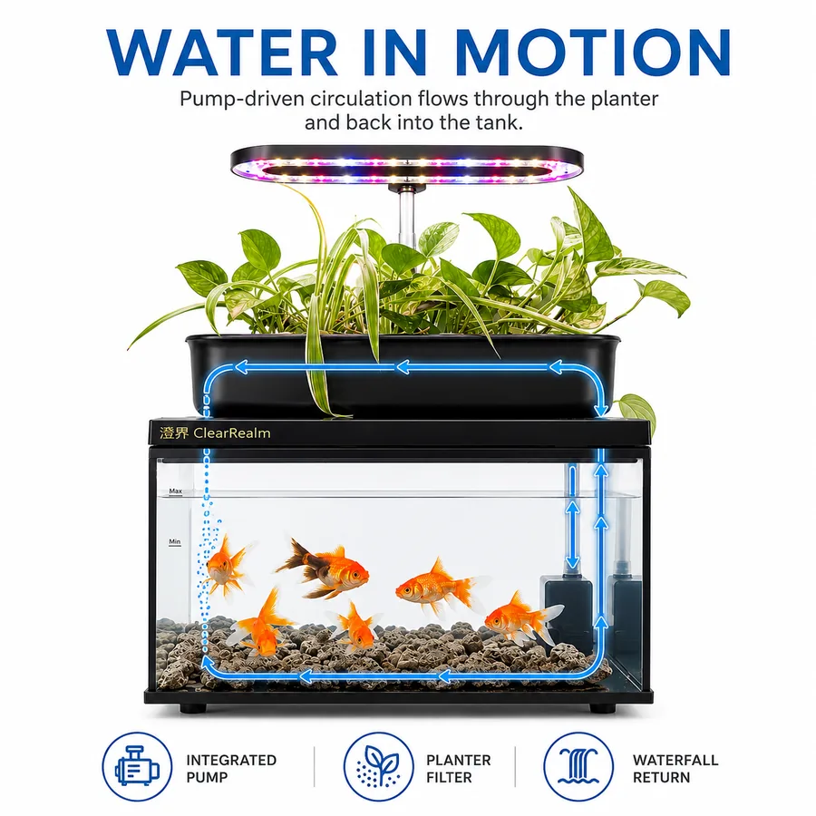 Waterfall return water circulation